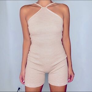 NEW Zara cream stripe shorts romper